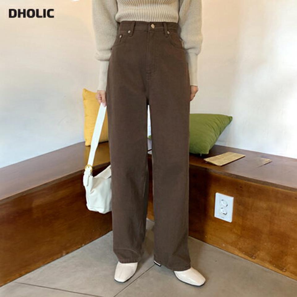 ワイドカラーパンツ・全2色・t58482 レディース 【pt】韓国ファッション ボトムス ロング ロングパンツ ワイド カラーパンツ ロング丈 ストレート コットン 無地 シンプル ベーシック 脚長 秋 冬