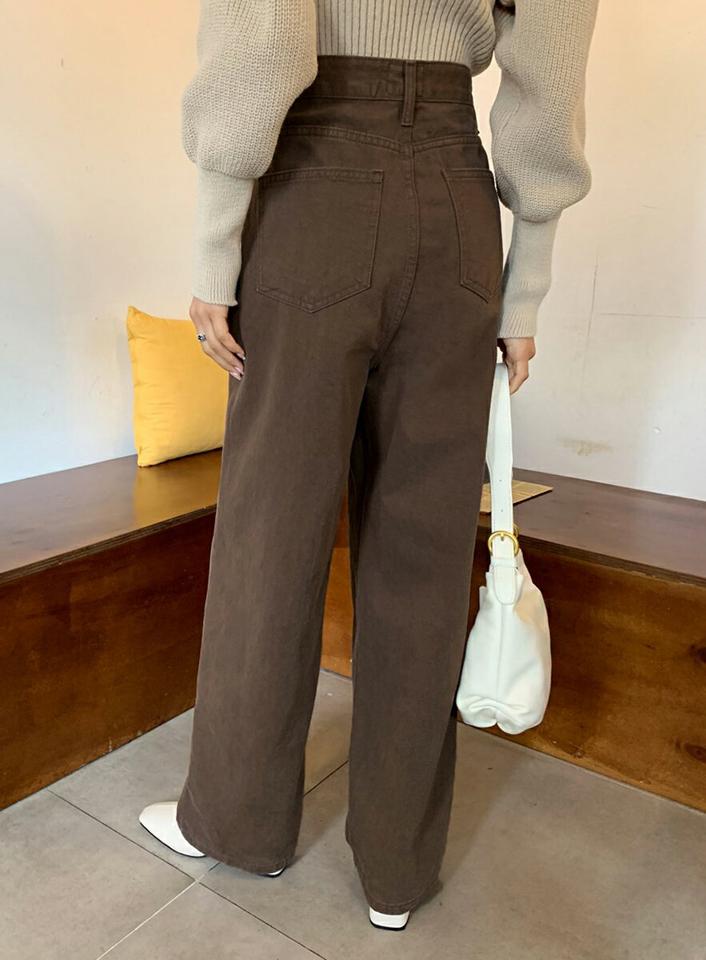 ワイドカラーパンツ・全2色・t58482 レディース 【pt】韓国ファッション ボトムス ロング ロングパンツ ワイド カラーパンツ ロング丈 ストレート コットン 無地 シンプル ベーシック 脚長 秋 冬