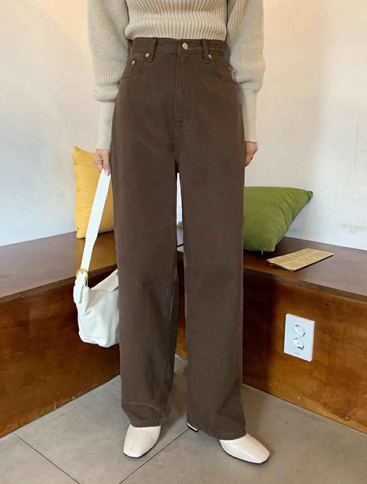 ワイドカラーパンツ・全2色・t58482 レディース 【pt】韓国ファッション ボトムス ロング ロングパンツ ワイド カラーパンツ ロング丈 ストレート コットン 無地 シンプル ベーシック 脚長 秋 冬