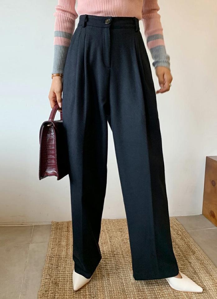 裏起毛ストレートスラックス・t58491 レディース 【pt】韓国ファッション ボトムス ロング ロングパンツ スラックスパンツ スラックス ウール混 裏起毛 ストレート ハイウエスト ロング丈 無地 シンプル 秋 冬