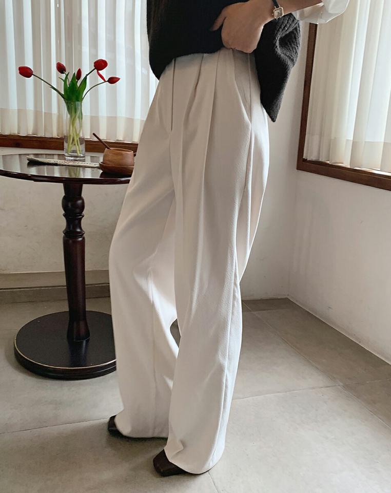 裏起毛ワイドタックスラックス・全3色・t58484 レディース 【pt】韓国ファッション ボトムス ロング ロングパンツ スラックスパンツ スラックス 裏起毛 ワイド タック ロング丈 ストレート 無地 シンプル ベーシック 体型カバー 足長 美脚 秋 冬