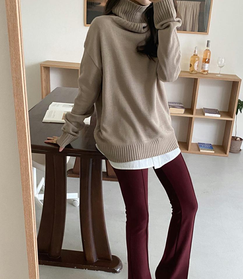 タートルネックルーズニット・全4色・t00584 レディース 【tops】トップス ニット 長袖 タートルネック ハイネック 単色 無地 シンプル ルーズ ゆったり カジュアル ラフ アクリルニット ニットトップス 冬 韓国ファッション ハイホリHIHOLLI