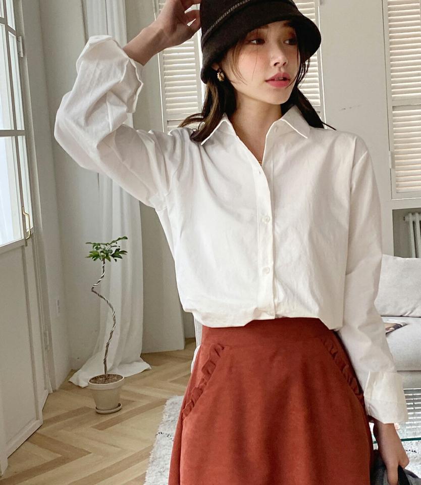 バックスリットボタンシャツ・全4色・t70889 レディース 【bl】トップス シャツ バックスリット 長袖 単色 無地 シンプル 大人 きれいめ 秋 冬 韓国ファッション ハイホリHIHOLLI