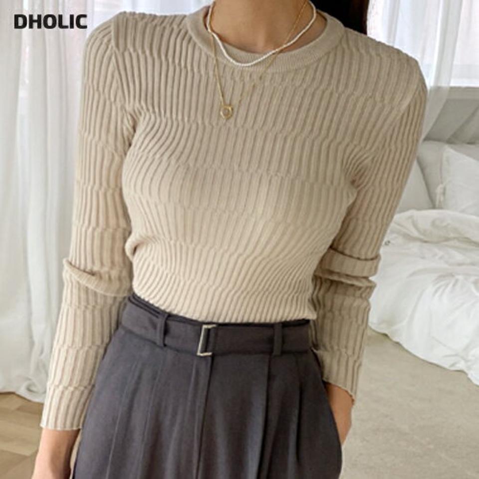 【只今10%OFF】ラウンドネックスリムリブニット・全4色・b70896 レディース 【tops】トップス ニット 長袖 リブニット ラウンドネック スリム 単色 無地 シンプル ベーシック 大人 カジュアル ラフ ニットトップス 秋 冬 韓国ファッション ハイホリHIHOLLI【ニットセール】