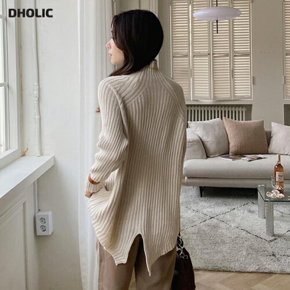 【只今10%OFF】ハイネックルーズスリットニット・全4色・b70897 レディース 【tops】トップス ニット 長袖 リブニット ルーズ ゆったり ハイネック 単色 シンプル カジュアル ニットトップス 大人 ラグランスリーブ 秋 冬 韓国ファッション ハイホリHIHOLLI【ニットセール】