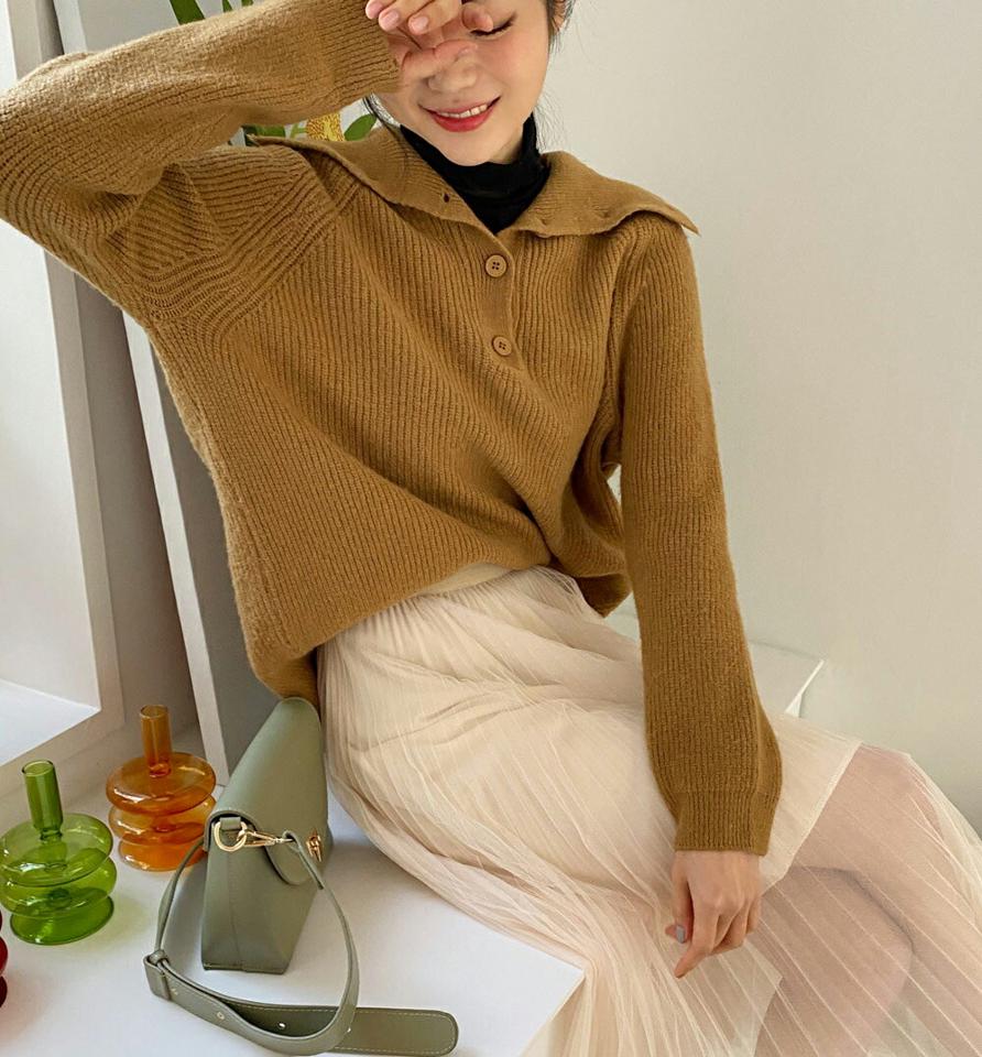 ハイネックボタンラグランニット・全4色・t65762 レディース 【tops】韓国ファッション トップス ニット 大人 長袖 ハイネック ボタン ラグラン 無地 シンプル フェミニン カジュアル デイリー 秋 冬