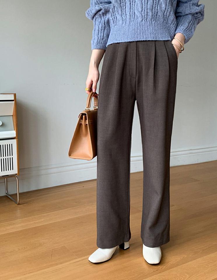 裏起毛ワイドスラックス・全3色・t00280 レディース 【pt】スラックス パンツ ズボン ロングパンツ 裏起毛 ワイドパンツ 単色 無地 シンプル ベーシック 大人 オフィスカジュアル 冬 韓国ファッション ハイホリHIHOLLI