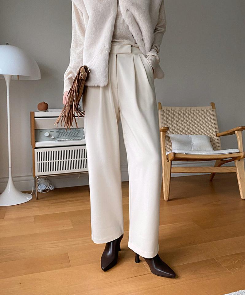 裏起毛ワイドスラックス・全3色・t00280 レディース 【pt】スラックス パンツ ズボン ロングパンツ 裏起毛 ワイドパンツ 単色 無地 シンプル ベーシック 大人 オフィスカジュアル 冬 韓国ファッション ハイホリHIHOLLI