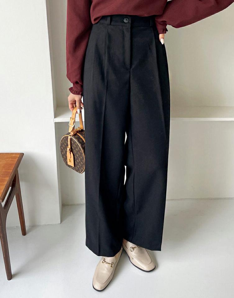 タックワイドスラックス・全4色・t63116 レディース 【pt】韓国ファッション ボトムス ロング ロングパンツ スラックスパンツ スラックス タック ワイド ロング丈 ストレート 無地 シンプル ベーシック 体型カバー 足長 美脚 秋 冬