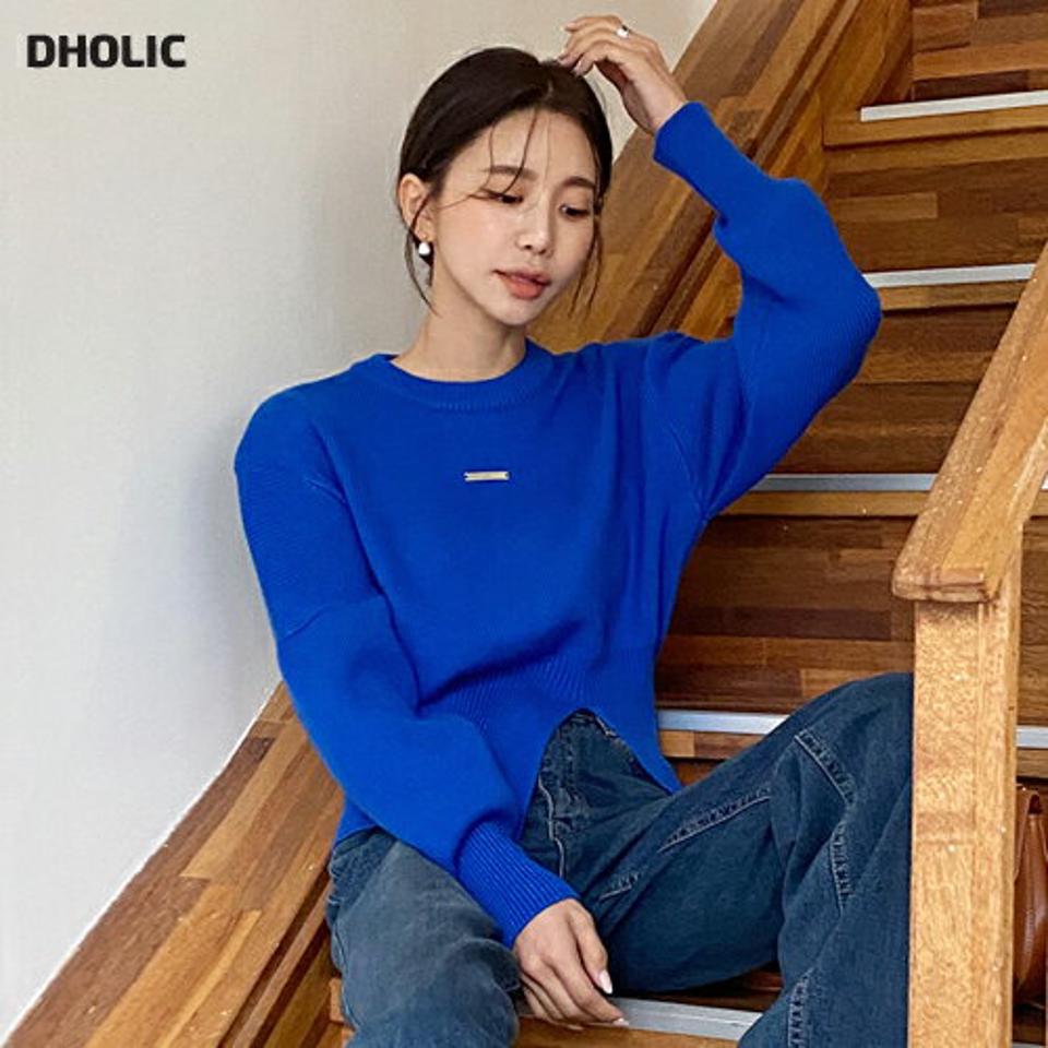 スティックモチーフパフスリットニット・全4色・t63157 レディース 【tops】韓国ファッション トップス ニット 大人 長袖 ラウンドネック スティック パフ スリット カラーニット ウール混 無地 シンプル 体型カバー ルーズ フェミニン 秋 冬