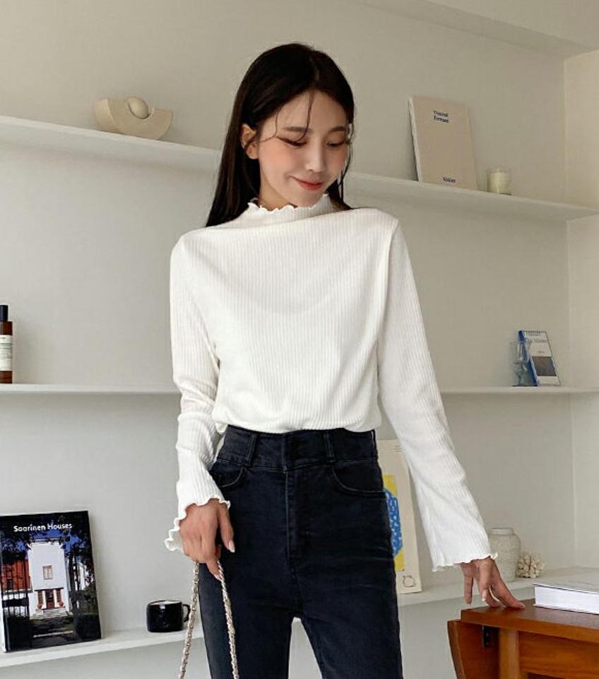 リブハーフネックウェーブニット・全5色・t63140 レディース 【tops】韓国ファッション トップス ニット 年上 大人 長袖 ハーフネック ウェーブ リブ 無地 ベーシック シンプル ルーズ フェミニン 秋 冬