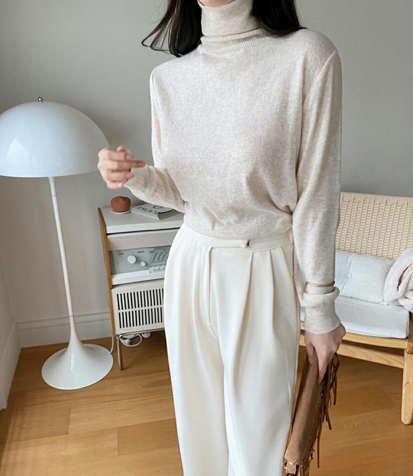 カシミヤ混タートルネックニット・全6色・t00303 レディース 【tops】トップス ニット 長袖 タートルネック 単色 無地 シンプル ベーシック 大人 きれいめ カシミヤ リブ ニットトップス メランジ 秋 冬 韓国ファッション ハイホリHIHOLLI