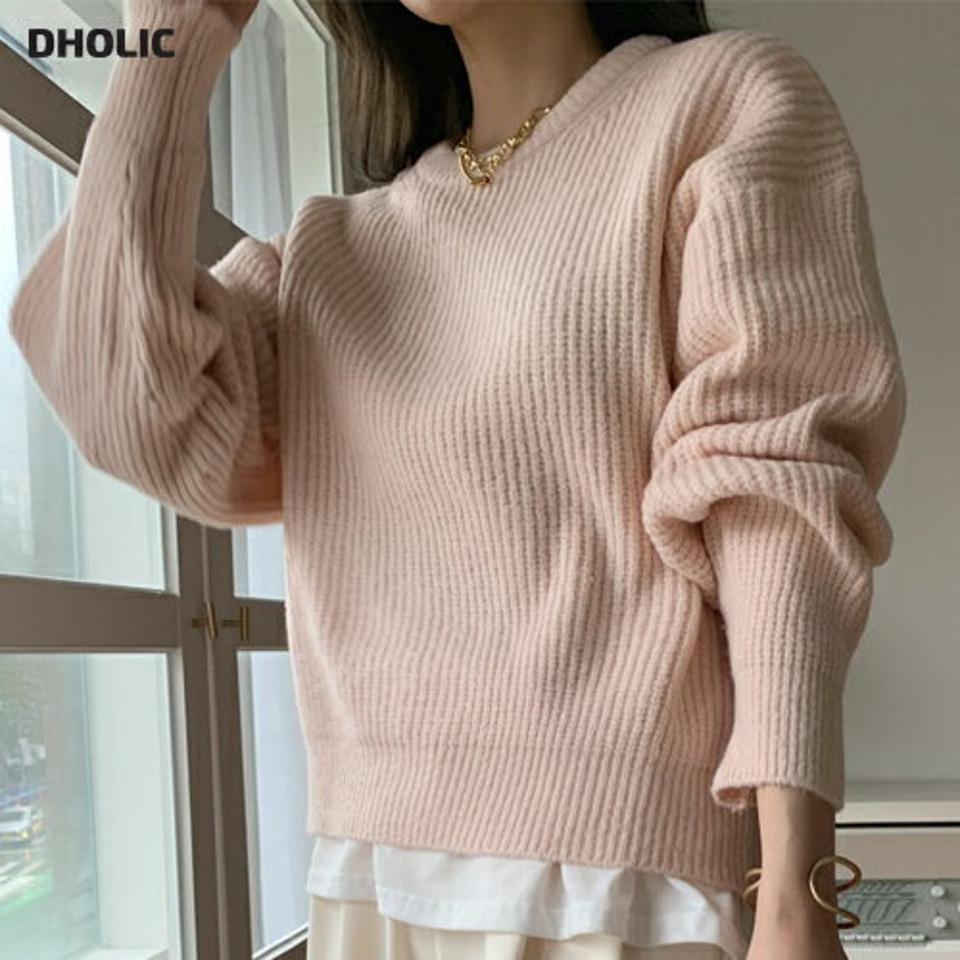 ドロップショルダーニット・全5色・t00306 レディース 【tops】トップス ニット ニットトップス 長袖 ドロップショルダー 単色 無地 シンプル ベーシック カラーニット リブニット カジュアル ラフ 秋 冬 韓国ファッション ハイホリHIHOLLI