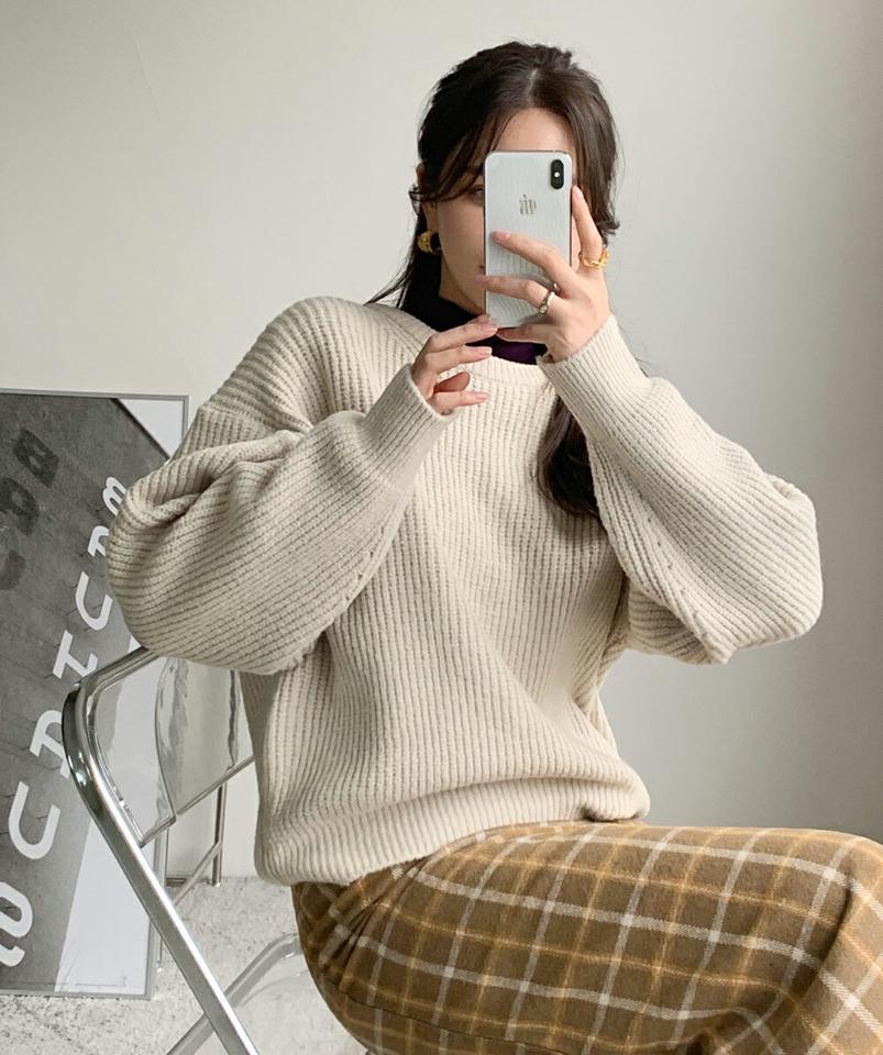 ドロップショルダーニット・全5色・t00306 レディース 【tops】トップス ニット ニットトップス 長袖 ドロップショルダー 単色 無地 シンプル ベーシック カラーニット リブニット カジュアル ラフ 秋 冬 韓国ファッション ハイホリHIHOLLI