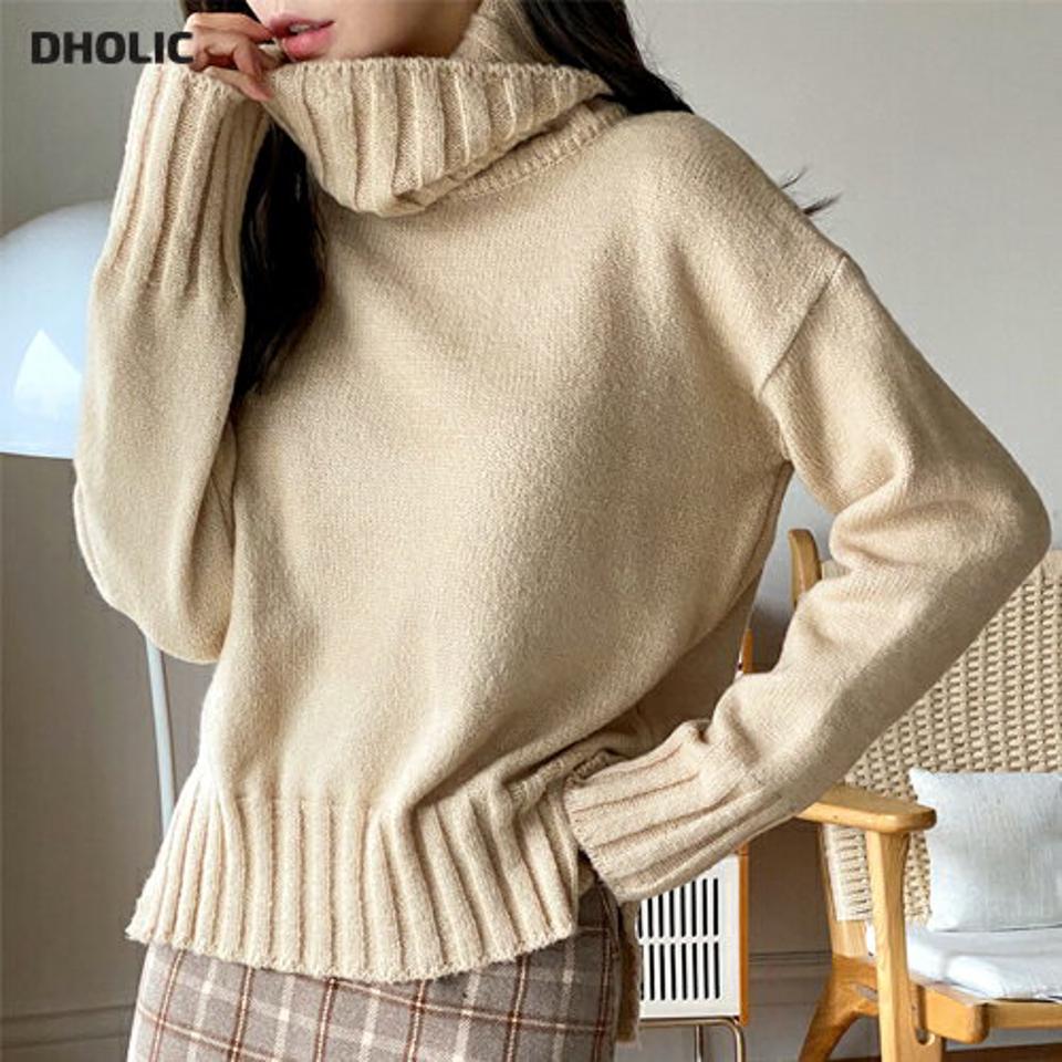 ワイドリブタートルニット・全3色・b00307 レディース 【tops】トップス ニット 年上 長袖 ニットトップス タートルネック ハイネック リブ 単色 無地 シンプル カジュアル 大人 秋 冬 韓国ファッション HIHOLLI