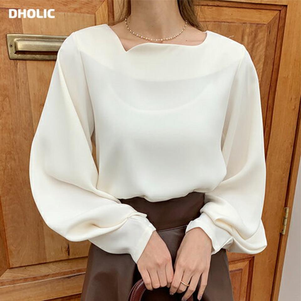 スクエアタックスリーブブラウス・全3色・t00313 レディース 【bl】トップス ブラウス 長袖 デコルテ 鎖骨 単色 無地 シンプル フェミニン スクエア タック 襟コン 上品 大人 きれいめ 秋 冬 韓国ファッション ハイホリHIHOLLI