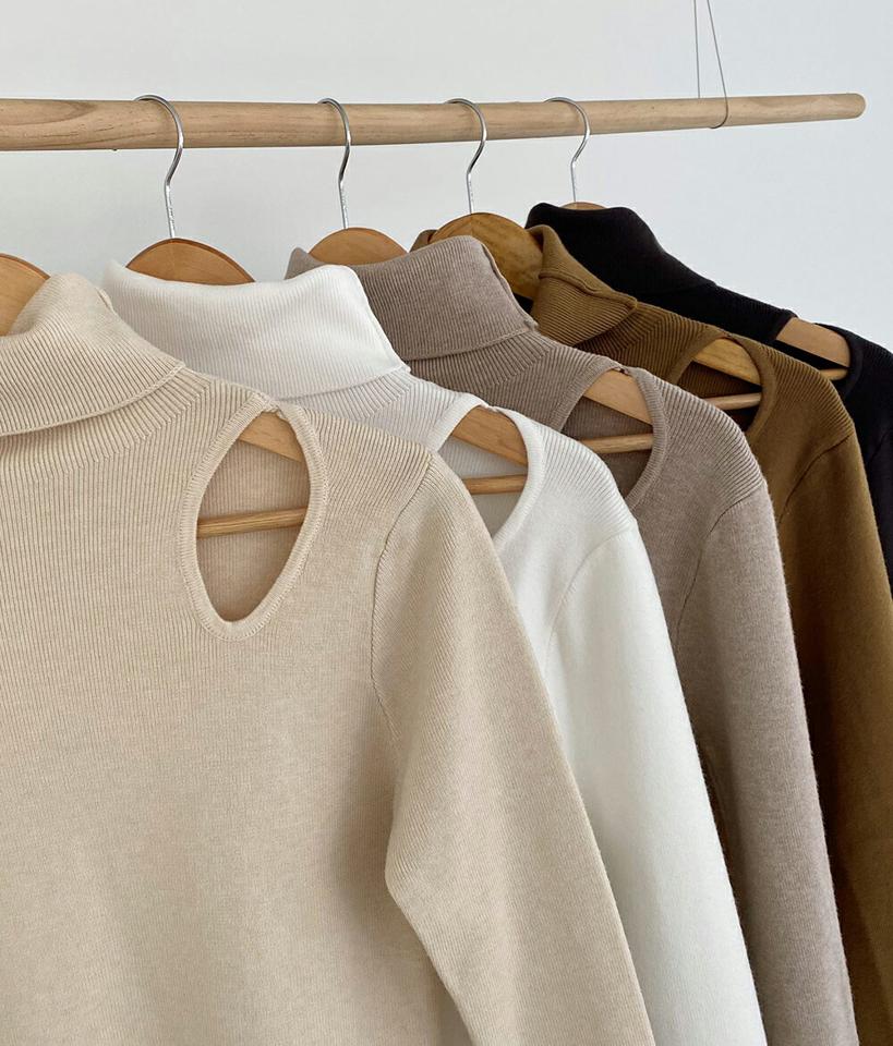 【只今10%OFF】カットアウトタートルネックニット・全5色・t65531 レディース 【tops】韓国ファッション トップス ニット 大人 長袖 タートルネック カットアウト 無地 シンプル タイト スリム 体型カバー フェミニン カジュアル デイリー ガーリー 秋 冬【ニットセール】
