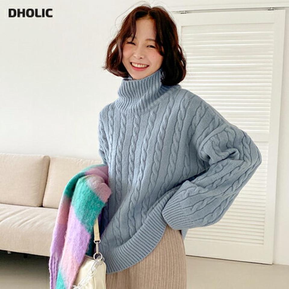 【只今10%OFF】ケーブルハイネックニット・全4色・t65518 レディース 【tops】韓国ファッション トップス ニット 大人 長袖 ハイネック ケーブル編み シンプル リブ ルーズ カラーニット ゆったり 体型カバー フェミニン カジュアル 秋 冬【ニットセール】