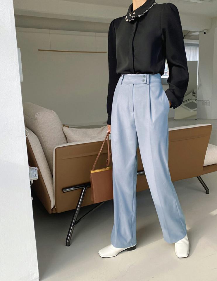 ツーボタンワイドスラックス・全2色・t65514 レディース 【pt】韓国ファッション ボトムス ロング ロングパンツ スラックスパンツ スラックス ハイウエスト ツーボタン ワイド ストレート ロング丈 無地 シンプル ベーシック 体型カバー 秋 冬