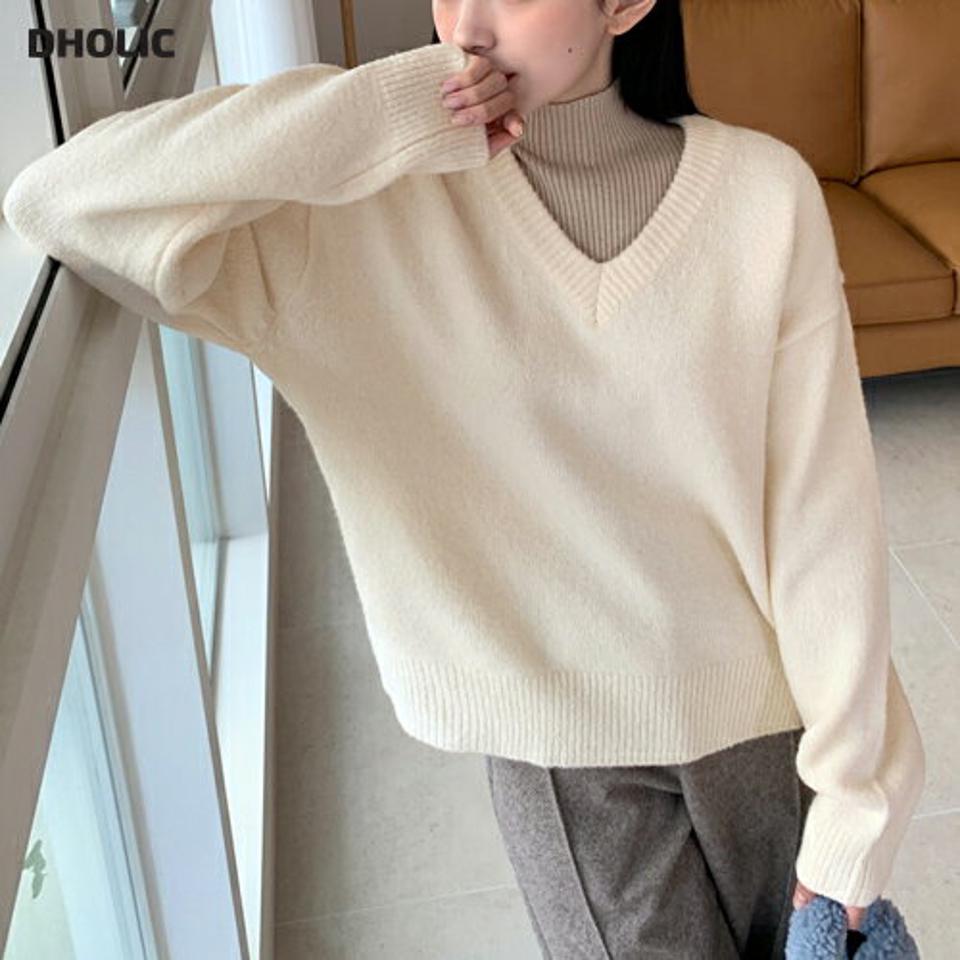 Vネックスパークルニット・全5色・t01372 レディース 【tops】韓国ファッション トップス ニット 長袖 Vネック スパークル加工 カラーニット ドロップショルダー 体型カバー フェミニン 無地 ベーシック シンプル デイリー ガーリー 秋 冬 NIJU