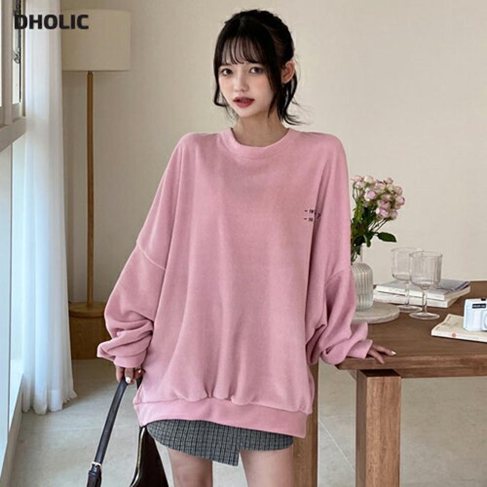 両起毛刺繍レタリングスウェット・全3色・t01385 レディース 【tops】韓国ファッション トップス スウェット 長袖 ラウンドネック 両起毛 刺繍 レタリング ロゴ 体型カバー ルーズ シンプル フェミニン カジュアル 秋 冬 NIJU