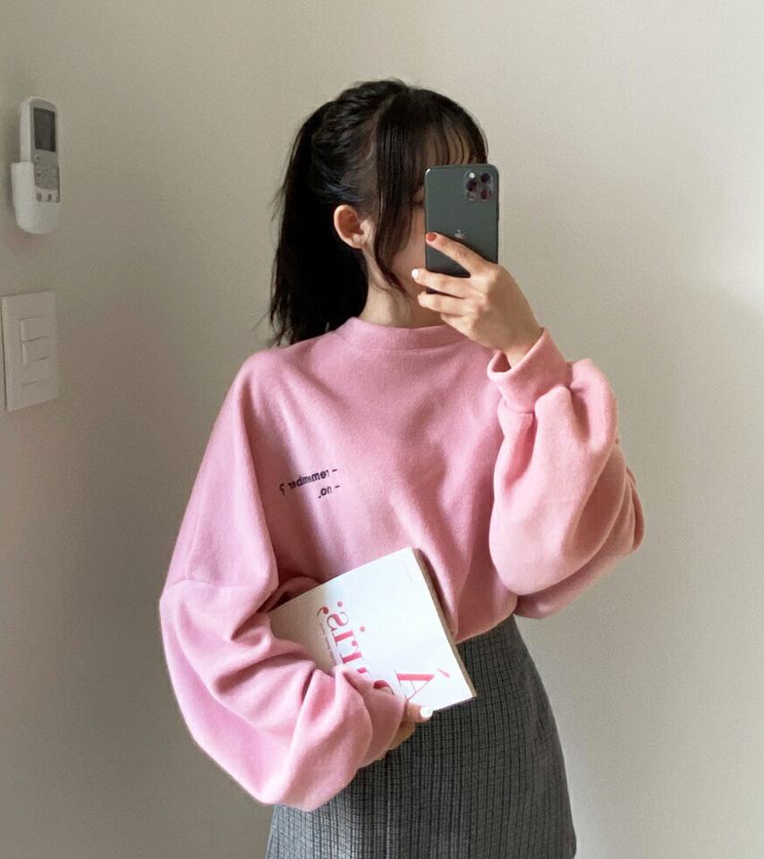 両起毛刺繍レタリングスウェット・全3色・t01385 レディース 【tops】韓国ファッション トップス スウェット 長袖 ラウンドネック 両起毛 刺繍 レタリング ロゴ 体型カバー ルーズ シンプル フェミニン カジュアル 秋 冬 NIJU