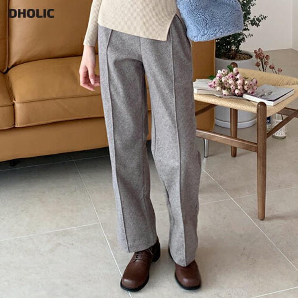 裏起毛センタープレスパンツ・全2色・t01390 レディース 【pt】韓国ファッション ボトムス パンツ ロング ロングパンツ 裏起毛 ウール混 センタープレス シック シンプル ストレート ポケット 細身 足長 体型カバー カジュアル 秋 冬 NIJU
