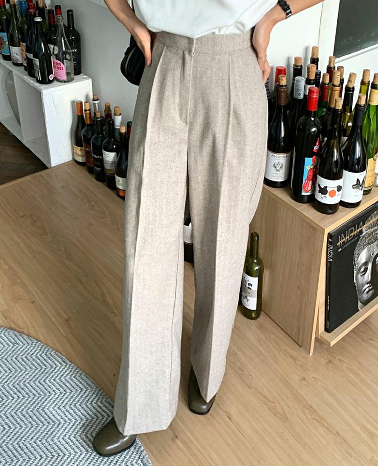 ヘリンボーンワイドスラックスパンツ・全3色・b66229 レディース 【pt】韓国ファッション ボトムス ロング ロングパンツ スラックスパンツ スラックス ヘリンボーン ワイド ウール混 ロング丈 シンプル 秋 冬