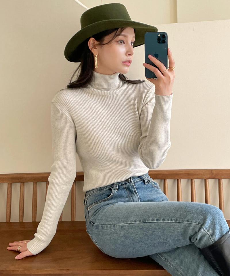 タートルネックスリムリブニット・全5色・b70939 レディース 【tops】トップス ニット 年上 長袖 リブニット タートルネック ハイネック 単色 無地 シンプル ベーシック 大人 スリム カジュアル 秋 冬 韓国ファッション ハイホリHIHOLLI