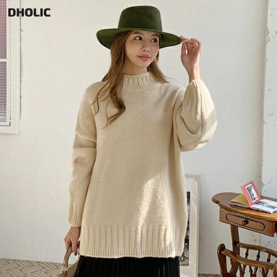 ハーフネックルーズニット・全4色・t70944 レディース 【tops】トップス ニット 長袖 ハーフネック ルーズ ゆったり 単色 無地 シンプル 大人 カジュアル ベーシック ラフ 編み ウール 冬 韓国ファッション ハイホリHIHOLLI