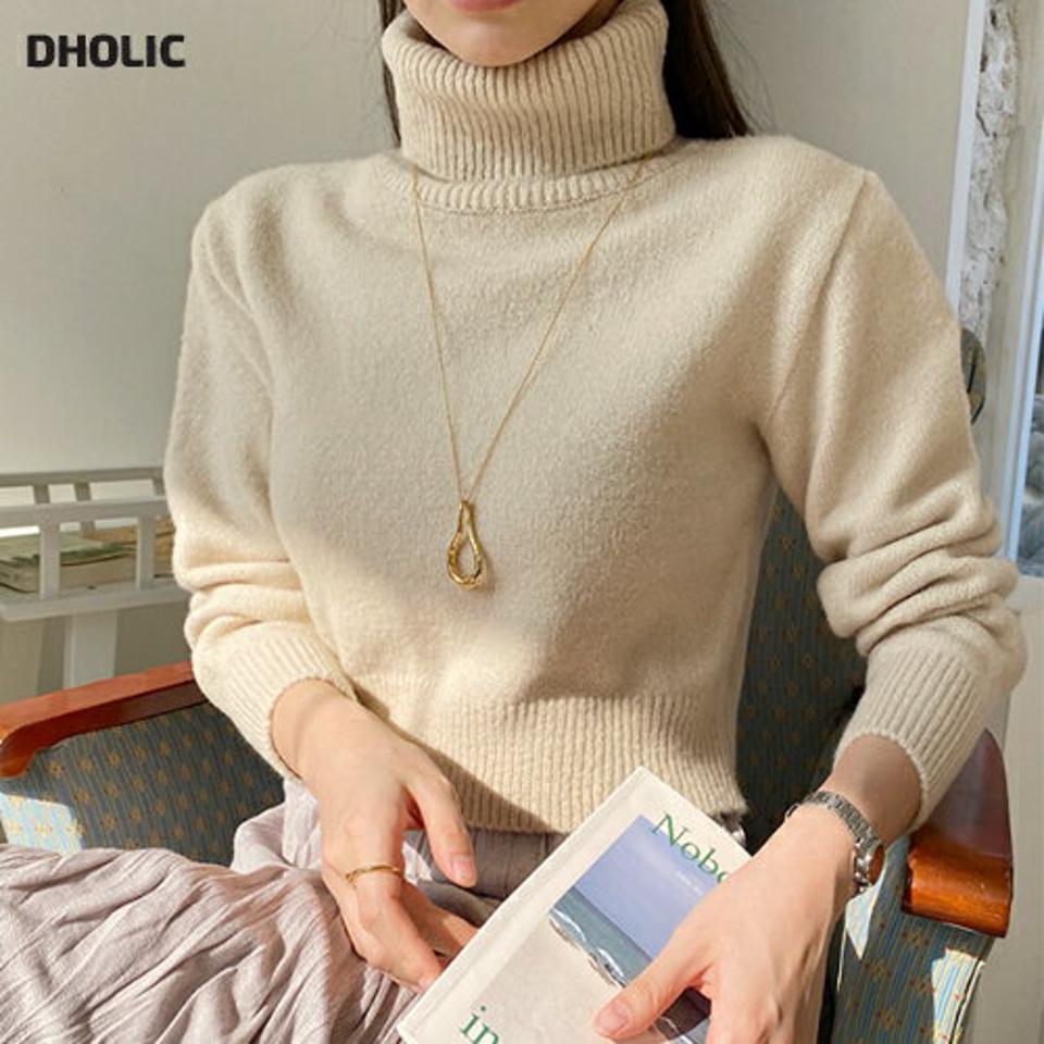 リブタートルネッククロップドニット・全6色・t70945 レディース 【tops】トップス ニット 長袖 タートルネック ハイネック リブ 単色 無地 シンプル ベーシック 大人 カジュアル クロップド丈 短丈 冬 韓国ファッション ハイホリHIHOLLI