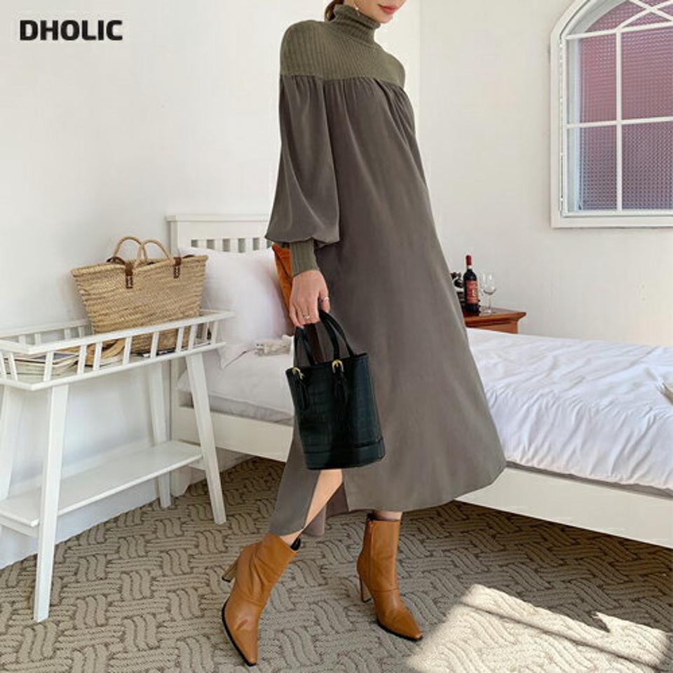 【10%OFF】ストラップ付リブハイネックワンピース・全3色・t70948 レディース 【ops】ワンピース ロング丈 ロングワンピース 長袖 ハイネック ストラップ 異素材 リブ アンバランス ハーフネック 大人 体型カバー 秋 冬 韓国ファッション ハイホリHIHOLLI【opsセール】
