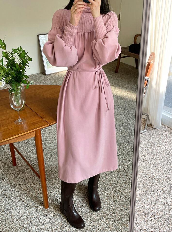 【10%OFF】ストラップ付リブハイネックワンピース・全3色・t70948 レディース 【ops】ワンピース ロング丈 ロングワンピース 長袖 ハイネック ストラップ 異素材 リブ アンバランス ハーフネック 大人 体型カバー 秋 冬 韓国ファッション ハイホリHIHOLLI【opsセール】
