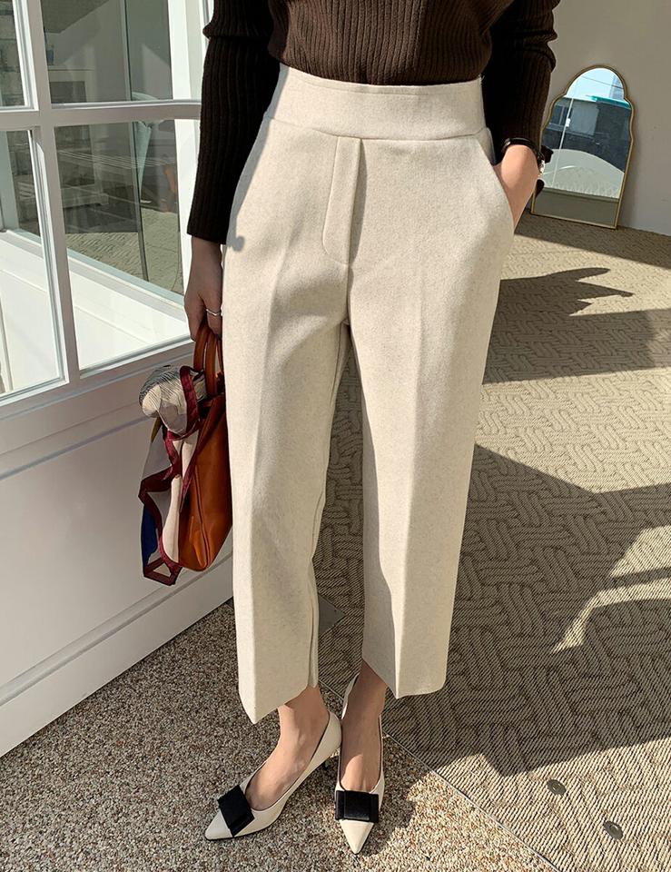 ウール混スリムパンツ・全4色・b70993 レディース 【pt】パンツ ズボン ロングパンツ 長ズボン スリム ウール ポケット 単色 無地 シンプル カジュアル 大人 暖かい 冬 カラーパンツ 韓国ファッション ハイホリHIHOLLI