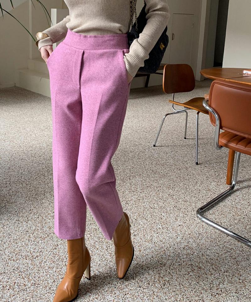 ウール混スリムパンツ・全4色・b70993 レディース 【pt】パンツ ズボン ロングパンツ 長ズボン スリム ウール ポケット 単色 無地 シンプル カジュアル 大人 暖かい 冬 カラーパンツ 韓国ファッション ハイホリHIHOLLI