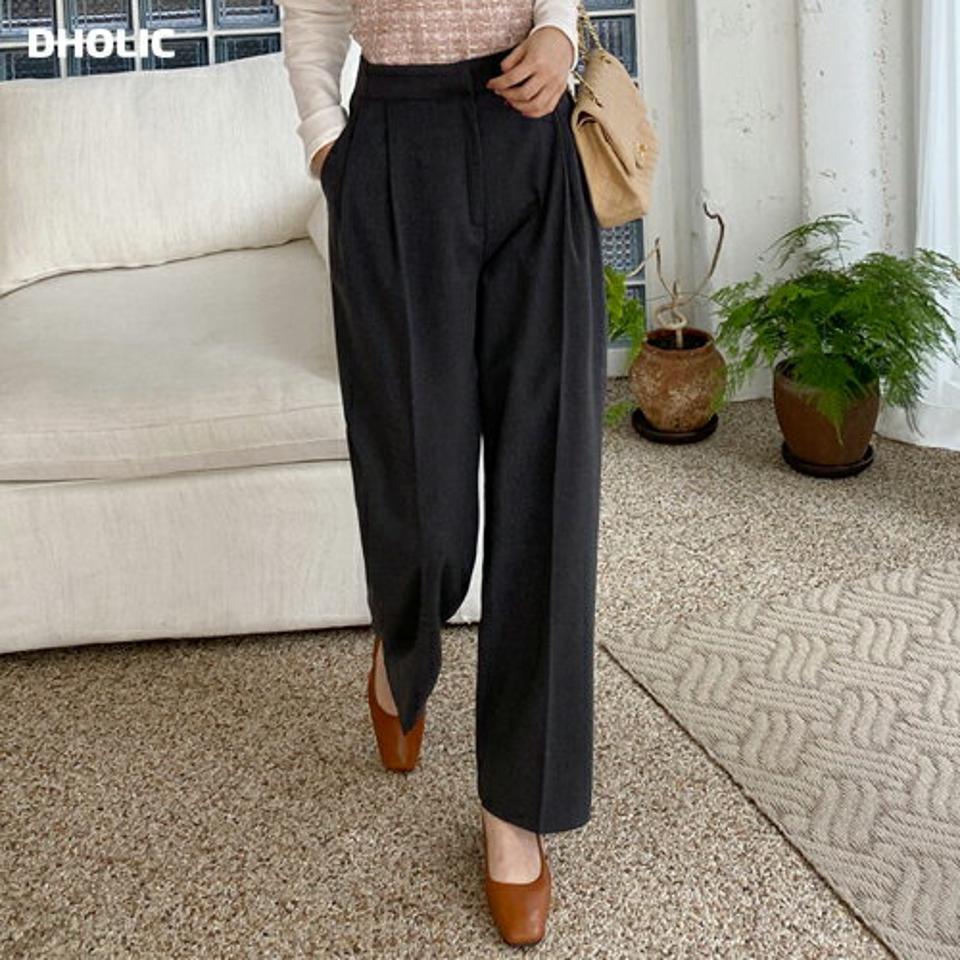 裏起毛ストレートスラックス・全3色・t00345 レディース 【pt】スラックス パンツ ズボン ロングパンツ ストレートパンツ 裏起毛 単色 無地 シンプル 大人 オフィスカジュアル タック 冬 韓国ファッション ハイホリHIHOLLI