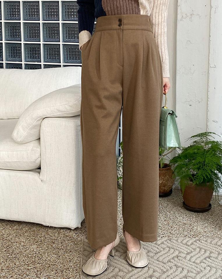 裏起毛2ボタンワイドパンツ・全3色・t00362 レディース 【pt】パンツ ズボン ロングパンツ ワイドパンツ 裏起毛 単色 無地 シンプル ベーシック 大人 タック ハイウエスト カジュアル 冬 韓国ファッション ハイホリHIHOLLI