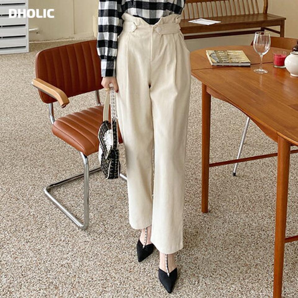 ボタンコーデュロイワイドパンツ・全3色・t00343 レディース 【pt】パンツ ズボン ロングパンツ ワイドパンツ コーデュロイ シンプル 単色 カジュアル 大人 Vカット 秋 冬 韓国ファッション ハイホリHIHOLLI