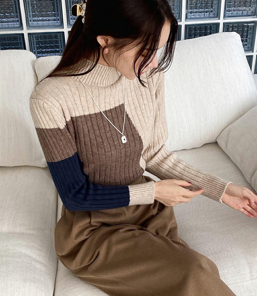 即日配送 【只今10%OFF】配色ハーフネックニット・全4色・b00330 レディース 【tops】トップス ニット 長袖 ハーフネック 配色 モダン コントラスト ソフト リブニット カジュアル 大人 ニットトップス 秋 冬 韓国ファッション ハイホリHIHOLLI【ニットセール】