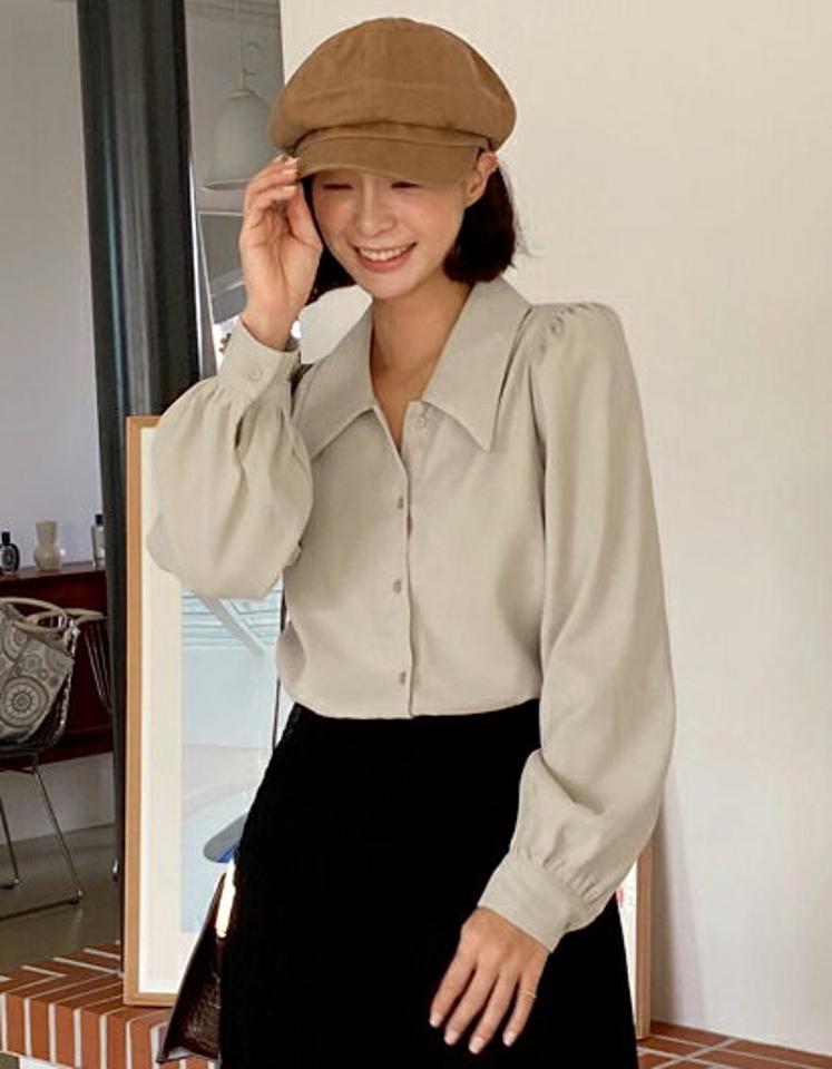 【10%OFF】即日配送 ギャザーシャツブラウス・全3色・t63170 レディース 【bl】韓国ファッション トップス ブラウス 長袖 カラーネック シャツブラウス ギャザー ボタン 無地 シンプル カジュアル ルーズ ガーリー 秋 冬 新生活セール