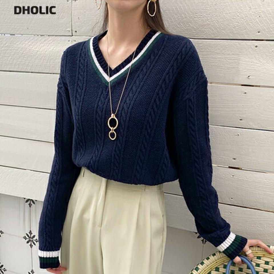ケーブルチルデンニット・全4色・70927 レディース 【tops】トップス ニット 年上 長袖 ケーブルニット チンデン 配色 大人 きれいめ シック カレッジ風 ラフ 秋 冬 韓国ファッション ハイホリHIHOLLI