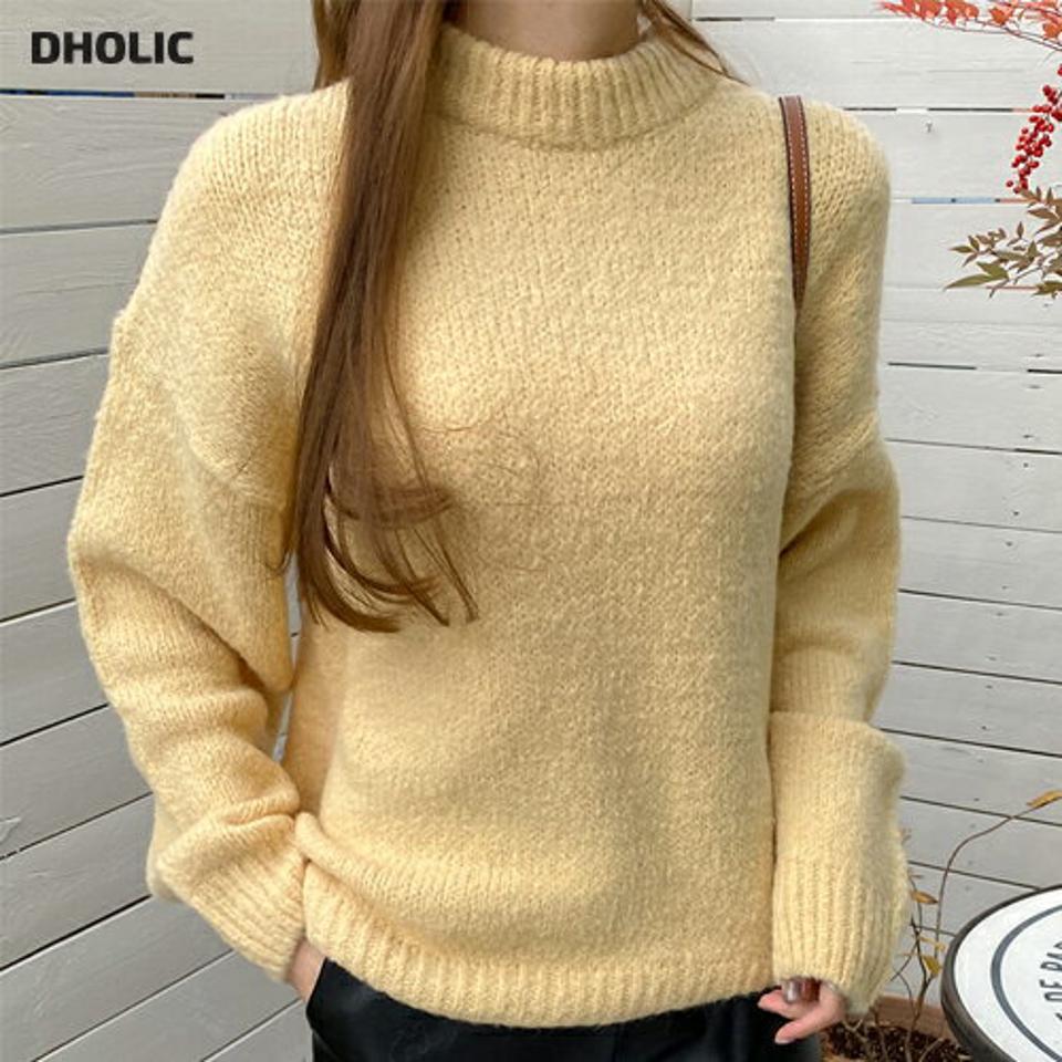 ウール混ラウンドルーズフィットニット・全5色・t70983 レディース 【tops】トップス ニット 長袖 ウール 単色 無地 シンプル ベーシック カジュアル ラフ ウール カラーニット ラウンドネック 大人 きれいめ 秋 冬 韓国ファッション ハイホリHIHOLLI