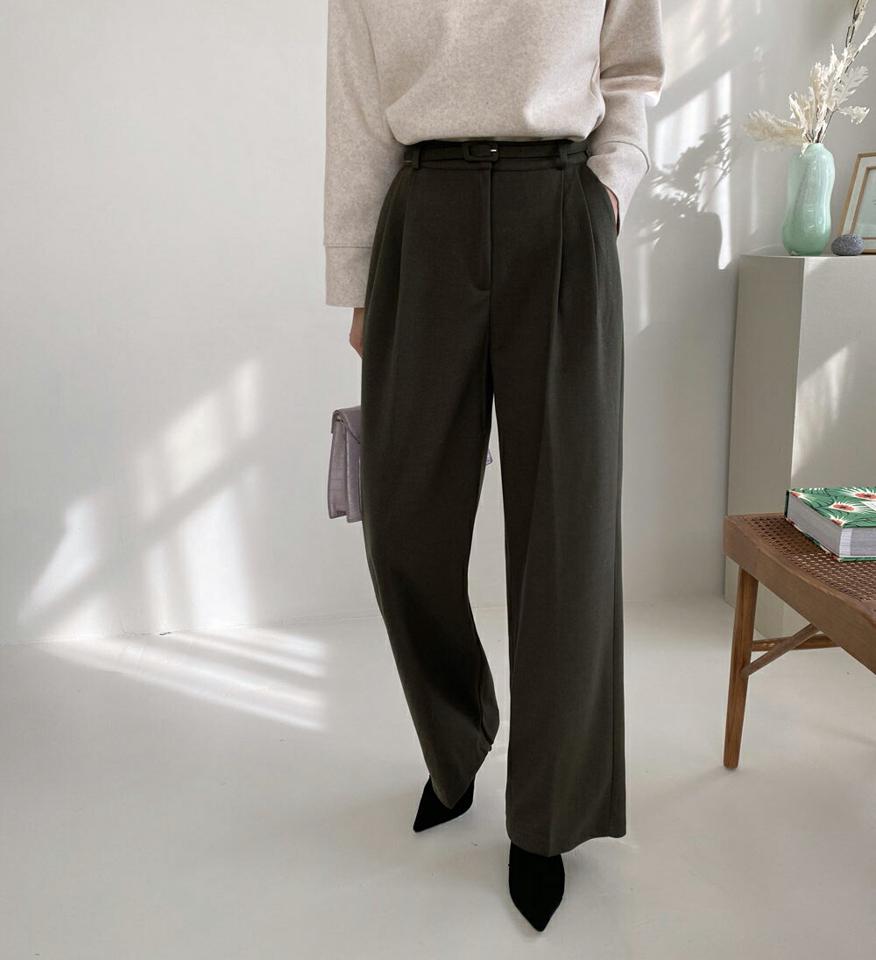 ベルト付ウール混ワイドスラックスパンツ・全3色・t70963 レディース 【pt】スラックス パンツ ズボン ロングパンツ ワイドパンツ ウール 単色 無地 シンプル ベーシック 大人 上質 きれいめ オフィスカジュアル 冬 韓国ファッション ハイホリHIHOLLI