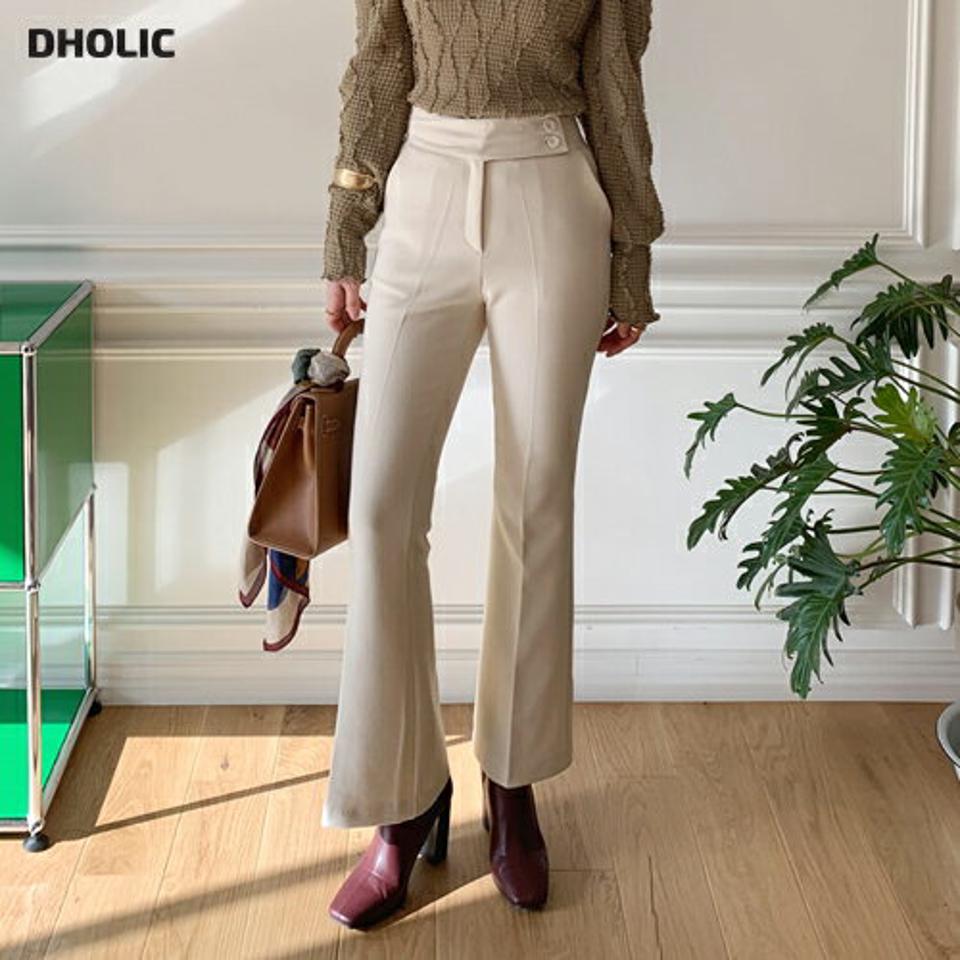 裏起毛くるみボタンスラックスパンツ・全3色・t00630 レディース 【pt】スラックス パンツ ズボン ロングパンツ くるみボタン 裏起毛 単色 無地 シンプル ベーシック 大人 オフィスカジュアル ストレート 冬 韓国ファッション ハイホリHIHOLLI