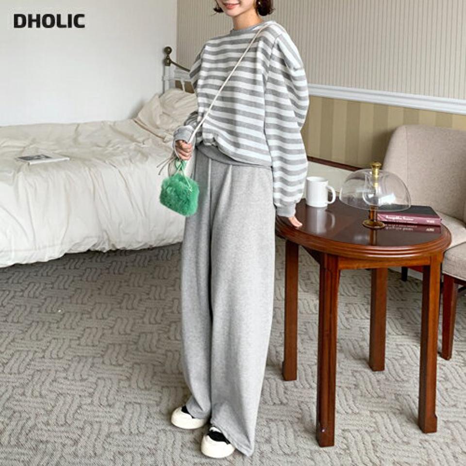 裏起毛ボーダースウェット&パンツSET・全3色・b65828 レディース 【pt】韓国ファッション ロング ロングパンツ スウェットパンツ スウェット ワンマイルウェア セットアップ 長袖 裏起毛 ボーダー ロング丈 シンプル デイリー 秋 冬