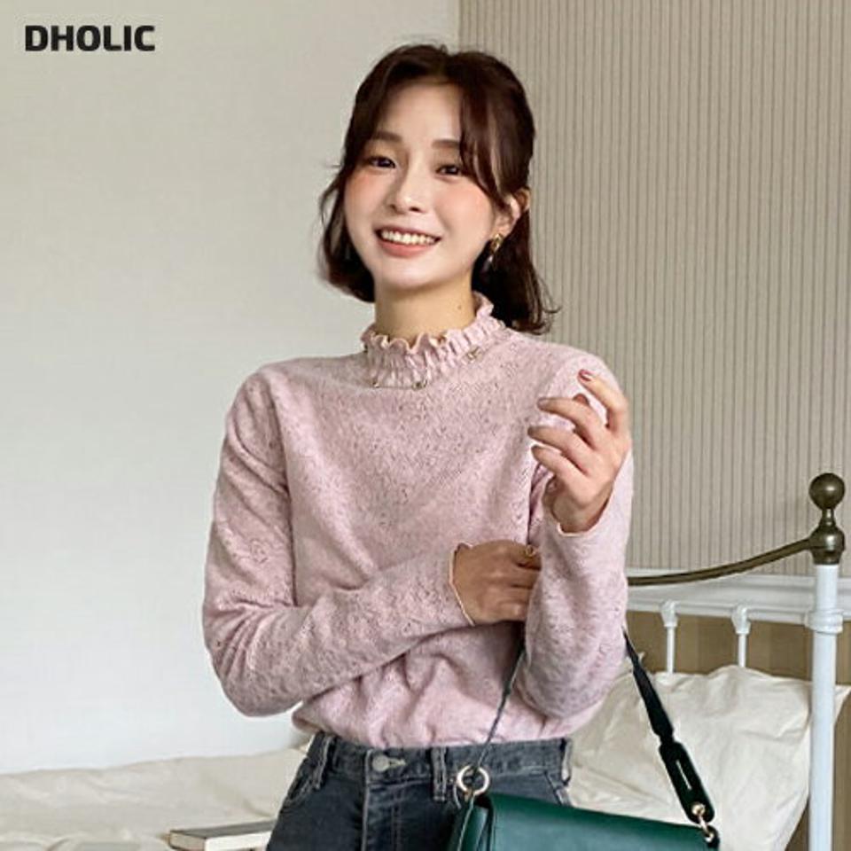 起毛ハーフネックレースブラウス・全3色・b65791 レディース 【bl】韓国ファッション トップス ブラウス 長袖 ハーフネック 起毛 花柄 フローラル レース シンプル スリム 異素材 体型カバー ガーリー カジュアル フェミニン 秋 冬