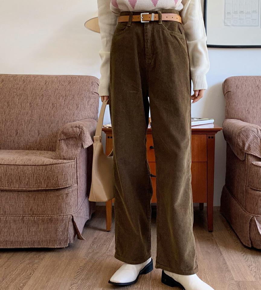 コーデュロイワイドパンツ・全3色・t65816 レディース 【pt】韓国ファッション ボトムス ロング ロングパンツ コーデュロイ ワイドパンツ ロング丈 ハイウエスト ストレート シンプル 体型カバー カジュアル デイリー 秋 冬