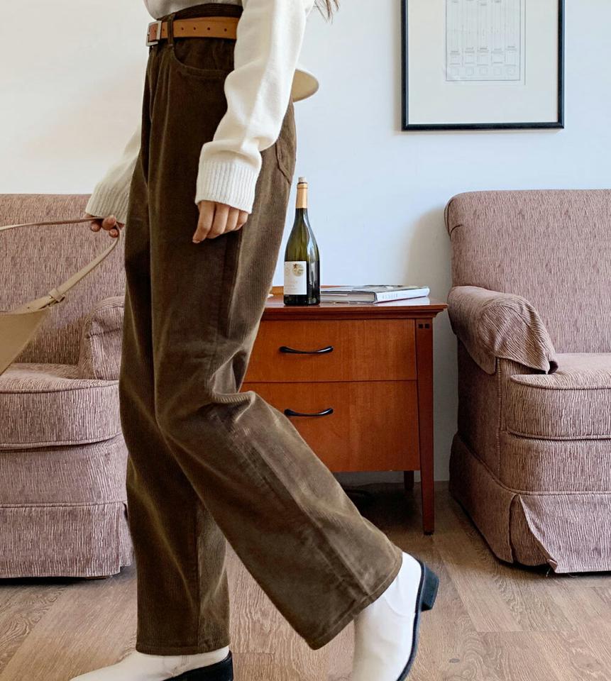 コーデュロイワイドパンツ・全3色・t65816 レディース 【pt】韓国ファッション ボトムス ロング ロングパンツ コーデュロイ ワイドパンツ ロング丈 ハイウエスト ストレート シンプル 体型カバー カジュアル デイリー 秋 冬