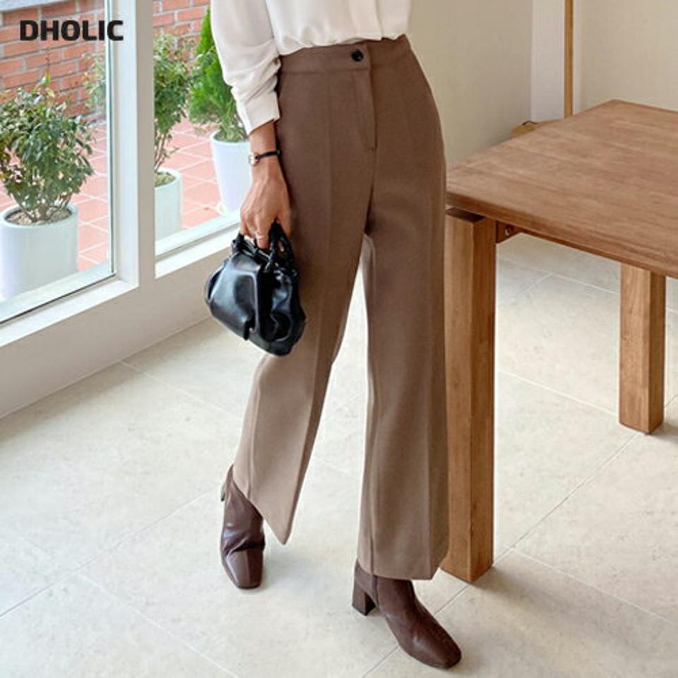 ワンボタンスラックス・全2色・t58533 レディース 【pt】韓国ファッション ボトムス ロング ロングパンツ スラックスパンツ スラックス ワンボタン ロング丈 無地 ベーシック シンプル 体型カバー カジュアル デイリー 秋 冬