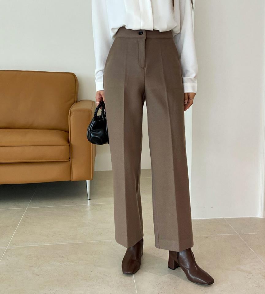 ワンボタンスラックス・全2色・t58533 レディース 【pt】韓国ファッション ボトムス ロング ロングパンツ スラックスパンツ スラックス ワンボタン ロング丈 無地 ベーシック シンプル 体型カバー カジュアル デイリー 秋 冬